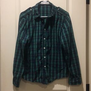 Standard Issue mens plaid button down long sleeve shirt cotton size S blue green